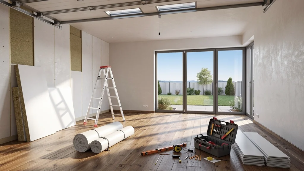 Transformation d’un garage en habitation lumineuse avec isolation, ventilation et grande hauteur sous plafond