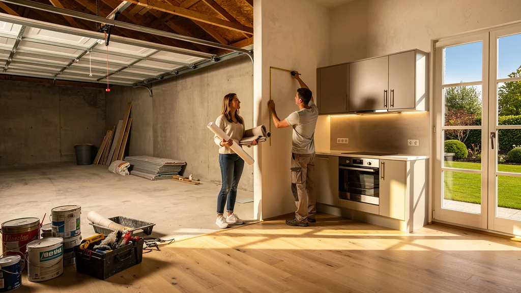Transformation d'un garage en habitation moderne avec rénovation et aménagement intérieur complet